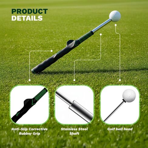 Retractable Golf Swing Trainer Aid with Grip Arm Band for Right -Handed Golfers, Grip Tempo Trainer, Click Feedback, Arm Correction Training Aid for Indoor Outdoor, Golf Practice Stick for Men in Kuwait