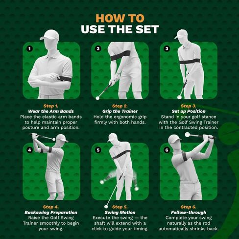 Retractable Golf Swing Trainer Aid with Grip Arm Band for Right -Handed Golfers, Grip Tempo Trainer, Click Feedback, Arm Correction Training Aid for Indoor Outdoor, Golf Practice Stick for Men in Kuwait