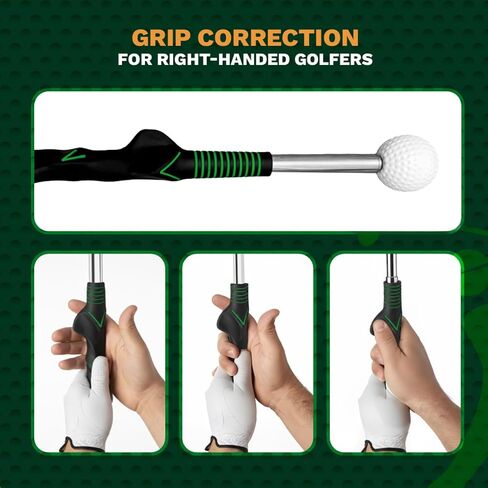 Retractable Golf Swing Trainer Aid with Grip Arm Band for Right -Handed Golfers, Grip Tempo Trainer, Click Feedback, Arm Correction Training Aid for Indoor Outdoor, Golf Practice Stick for Men in Kuwait