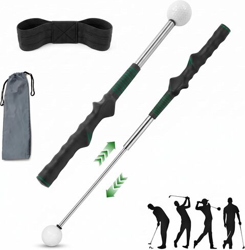Retractable Golf Swing Trainer Aid with Grip Arm Band for Right -Handed Golfers, Grip Tempo Trainer, Click Feedback, Arm Correction Training Aid for Indoor Outdoor, Golf Practice Stick for Men in Kuwait