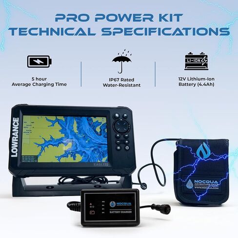 طقم شاحن وبطارية ليثيوم 12 فولت من Nocqua Pro Power لنظام تحديد المواقع العالمي (GPS) ومكتشفات الأسماك ومكتشفات العمق، حل طاقة بطارية كاياك مدمج ومحمول للمغامرات البحرية وزوارق الكاياك والقوارب in Kuwait