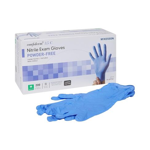 قفاز فحص النتريل القابل للتصرف McKesson Confiderm 3.5C بطول الكفة القياسي متوسط ​​14-6976C 1000 لكل صندوق in Kuwait