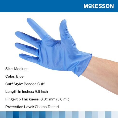 قفاز فحص النتريل القابل للتصرف McKesson Confiderm 3.5C بطول الكفة القياسي متوسط ​​14-6976C 1000 لكل صندوق in Kuwait