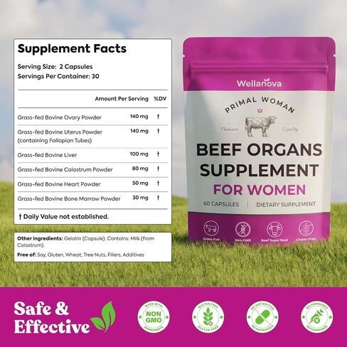 Beef Organ Supplement for Women, Primal & Ancestral Organ Meat Supplements with Uterus & Liver for Hormone Balance & Energy - 60 Day Supply in Saudi Arabia