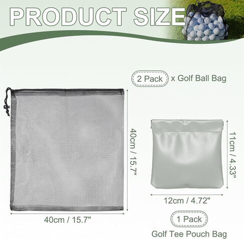 Golf Ball Bag, Nylon Mesh Golf Storage Pouch with Adjustable Drawstring Closure 15.7 x 15.7 Inch & 2Pcs & Black - Fitting for (Outdoor Sports Supplies/Tennis/Swim Gear) in Kuwait