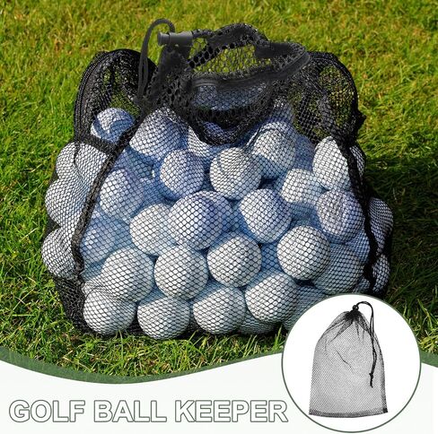 Golf Ball Bag, Nylon Mesh Golf Storage Pouch with Adjustable Drawstring Closure 15.7 x 15.7 Inch & 2Pcs & Black - Fitting for (Outdoor Sports Supplies/Tennis/Swim Gear) in Kuwait