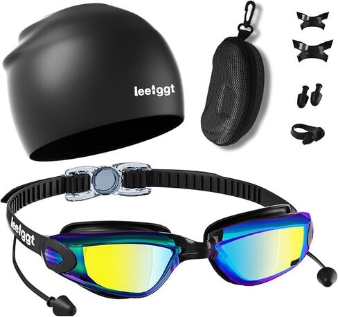 Swim Goggles+Swim Cap, No Leak Anti-Fog & UV, Swimming Goggles Adult Full Protection for Men Women Youth in Kuwait