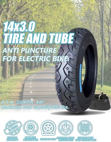 إطار وأنبوب دراجة مقاس 14x3.0 79-254 متوافق مع إطار دراجة ترابية 3.00-10 Street Neumático أقصى تحميل 352 رطل، 300 كيلو باسكال، سرعة 44 فهرنهايت لإطار الدراجة الكهربائية مع مداس مضاد للانزلاق وتصميم سميك in Kuwait