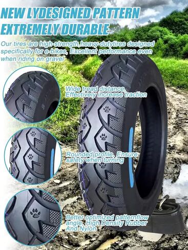 إطار وأنبوب دراجة مقاس 14x3.0 79-254 متوافق مع إطار دراجة ترابية 3.00-10 Street Neumático أقصى تحميل 352 رطل، 300 كيلو باسكال، سرعة 44 فهرنهايت لإطار الدراجة الكهربائية مع مداس مضاد للانزلاق وتصميم سميك in Kuwait