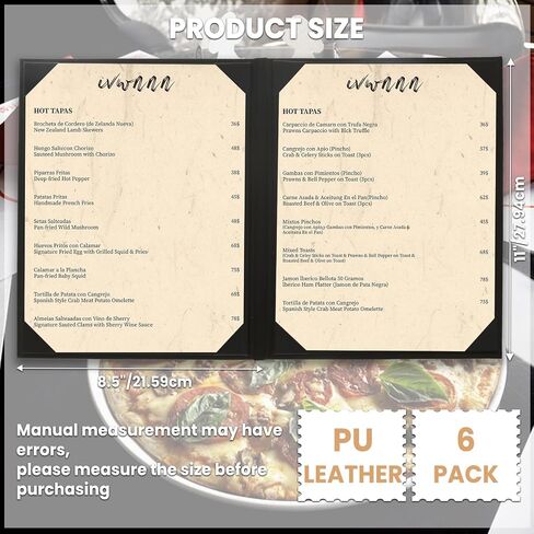 8.5'' x 11'' Menu Covers 6 Pack Black PU Leather Menu Holders Book Style with Angled Corners Double View Menu Sleeves Easy-Insert Design Waterproof for Bar Cafe Restaurant Menu Covers in Kuwait