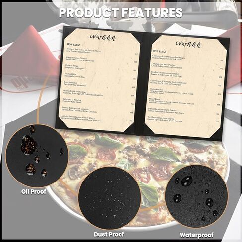 8.5'' x 11'' Menu Covers 6 Pack Black PU Leather Menu Holders Book Style with Angled Corners Double View Menu Sleeves Easy-Insert Design Waterproof for Bar Cafe Restaurant Menu Covers in Kuwait