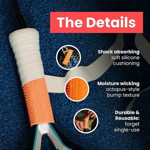 ROCKETGRIP الأخطبوط Padel Grip مع قضيب - قبضة مضرب Padel سيليكون ناعمة - قاعدة مبطنة ومقاومة للعرق لمضرب المجداف - ملحقات Padel المخففة للاهتزاز (برتقالي) in Kuwait
