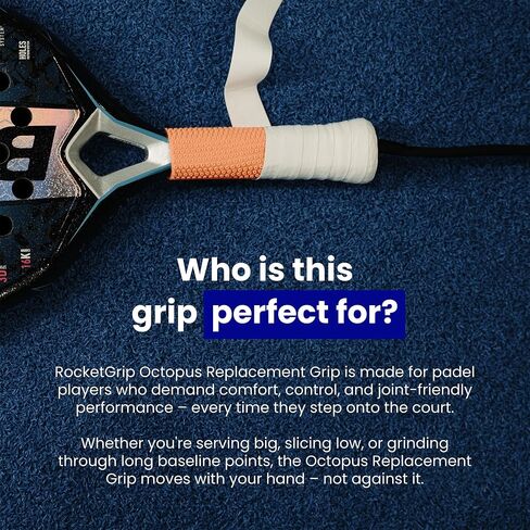 ROCKETGRIP الأخطبوط Padel Grip مع قضيب - قبضة مضرب Padel سيليكون ناعمة - قاعدة مبطنة ومقاومة للعرق لمضرب المجداف - ملحقات Padel المخففة للاهتزاز (برتقالي) in Kuwait