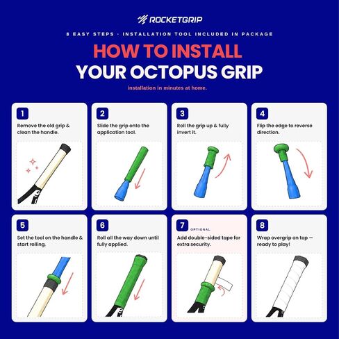 ROCKETGRIP الأخطبوط Padel Grip مع قضيب - قبضة مضرب Padel سيليكون ناعمة - قاعدة مبطنة ومقاومة للعرق لمضرب المجداف - ملحقات Padel المخففة للاهتزاز (برتقالي) in Kuwait