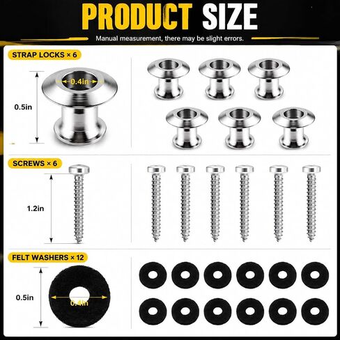 6 Pack Guitar Strap Buttons Compatible with Dunlop Straplok, 360° Rotating Strap Locks for Electric Guitar Bass Acoustic Guitar Ukulele, Metal Strap Lock Buttons with Screws & Washers in Kuwait