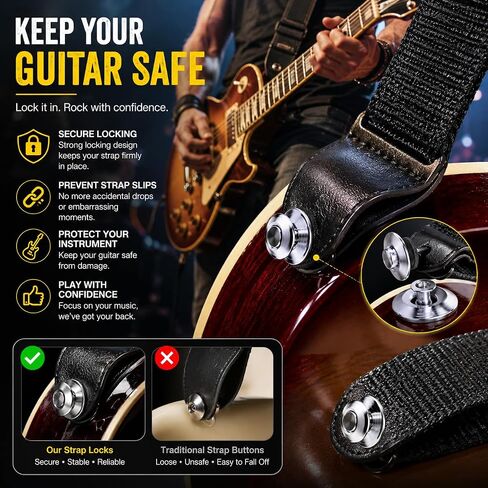 6 Pack Guitar Strap Buttons Compatible with Dunlop Straplok, 360° Rotating Strap Locks for Electric Guitar Bass Acoustic Guitar Ukulele, Metal Strap Lock Buttons with Screws & Washers in Kuwait