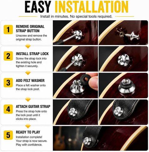 6 Pack Guitar Strap Buttons Compatible with Dunlop Straplok, 360° Rotating Strap Locks for Electric Guitar Bass Acoustic Guitar Ukulele, Metal Strap Lock Buttons with Screws & Washers in Kuwait