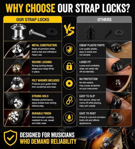 6 Pack Guitar Strap Buttons Compatible with Dunlop Straplok, 360° Rotating Strap Locks for Electric Guitar Bass Acoustic Guitar Ukulele, Metal Strap Lock Buttons with Screws & Washers in Kuwait