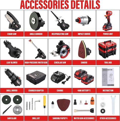 TEENO 20V MAX Power Tool Combo Kit, 10 Tool Cordless Power Tool Set with 2 Batteries, Charger, and Tool Box Included, Brushless Combo Kit for DIY, Home Improvement, and Yard Work in Saudi Arabia