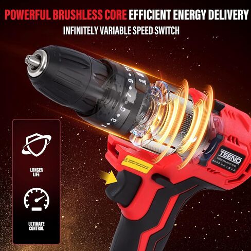 TEENO 20V MAX Power Tool Combo Kit, 10 Tool Cordless Power Tool Set with 2 Batteries, Charger, and Tool Box Included, Brushless Combo Kit for DIY, Home Improvement, and Yard Work in Saudi Arabia