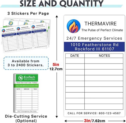 Custom HVAC Maintenance Stickers, Electrical & Plumbing – Durable Waterproof Vinyl Labels, QR Codes, Service Dates, Technician Notes – Indoor/Outdoor Use for Commercial & Industrial Equipment in Kuwait