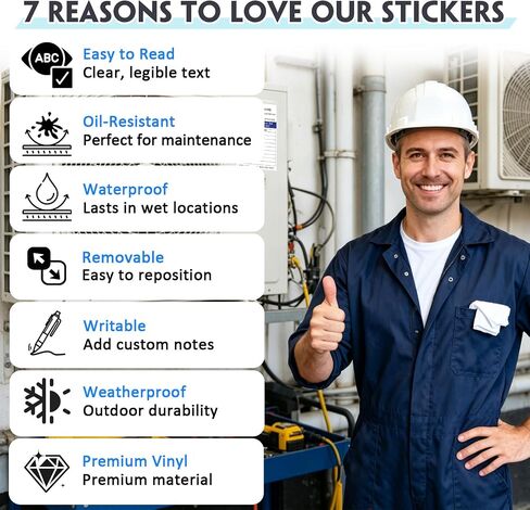 Custom HVAC Maintenance Stickers, Electrical & Plumbing – Durable Waterproof Vinyl Labels, QR Codes, Service Dates, Technician Notes – Indoor/Outdoor Use for Commercial & Industrial Equipment in Kuwait