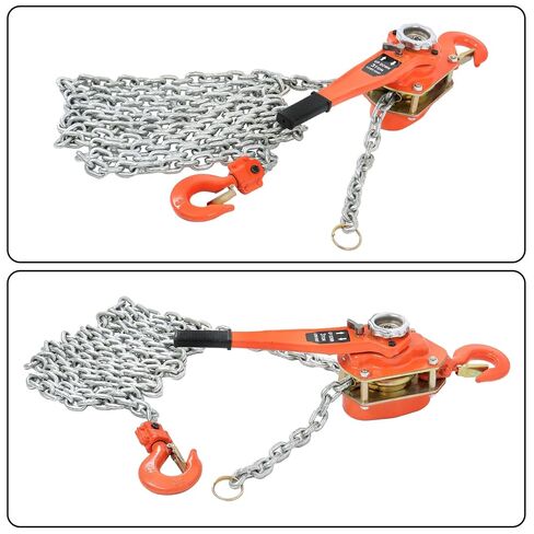 waltyotur 3 طن 6600 رطل سعة 20 قدمًا (6 أمتار) رافعة يدوية بسلسلة رافعة، فولاذ كربوني مجلفن G80، سلسلة أوتوماتيكية وخطاف دوران 360 درجة in Kuwait
