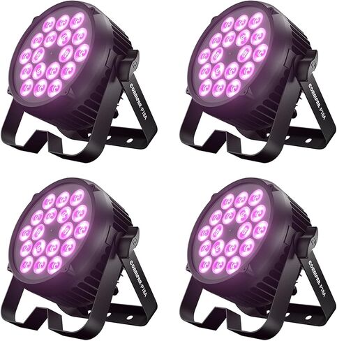 SHEHDS LED Waterproof Par Lights 18x12W,IP65 Outdoor Stage Light RGBWA+UV 6in1 Color Mixing,Wash/Strobe Effect,45°Wash Angle,DMX512 Sound Activated DJ Lights for Church Disco Theater 4 Pack-Upgrade in Kuwait