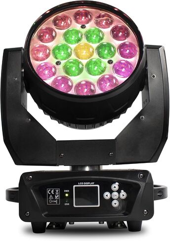 SHEHDS Moving Head Light LED 19x15W RGBW 4in1 B/Wash/Zoom Effect Stage Lights Professional DMX512 & Sound Activated Control DJ Lights for Party Wedding Disco and Nightclub - 1 Pack in Kuwait