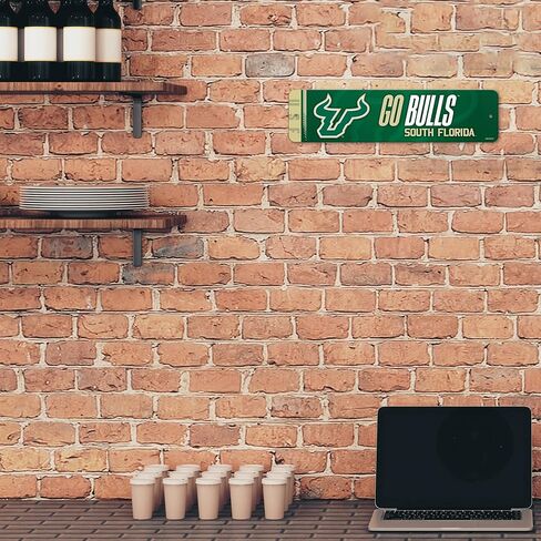 Rico Industries NCAA South Florida Bulls - لافتة شارع معدنية USF "Go Bulls" مقاس 4 × 15 بوصة ديكور منزلي - غرفة النوم - المكتب - كهف الرجل in Kuwait