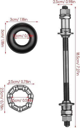 FENICAL Bike Rear Axle Replacement, 18. 5cm / 7. 27inch Bicycle Wheel Bearing Axle with 25mm Wheel Hub Steel Ball, Solid Mountain Bikes Hub Shaft and Washer Kit for DIY Repair in Kuwait