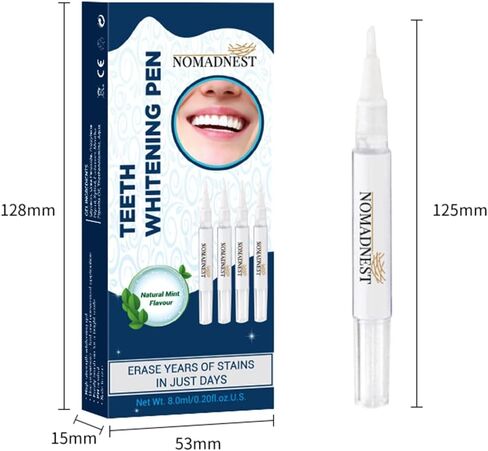 NomadNest Teeth Whitening Pen (4 Pcs) – Painless Teeth Whitener for Sensitive Teeth, Mint Flavor Whitening Gel, Removes Coffee & Tea Stains, Enamel-Safe, Travel-Friendly for a Brighter Smile in Kuwait