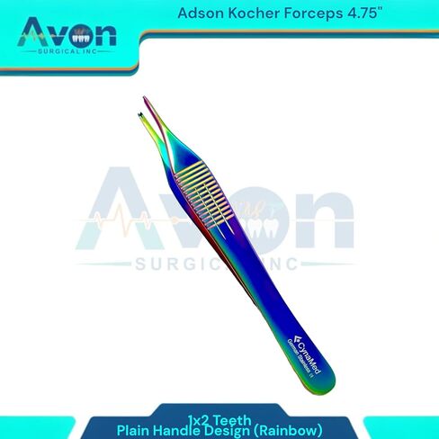 2 Pack | 12cm Adson Kocher Forceps 1x2 Teeth | Rat Toothed Forceps | Rainbow Titanium Finish | German Stainless Steel Tissue Forceps in Kuwait