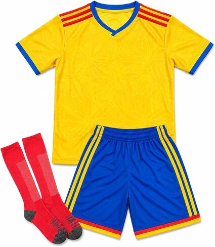 Kids Colombia Soccer Jersey with Shorts and Socks Set Youth Team Uniform, Youth Athletic in Kuwait