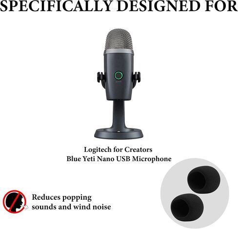 Geekria for Creators Foam Windscreen Compatible with Logitech for Creators Blue Yeti Nano USB Microphone Pop Filter, Mic Wind Cover, Sponge Foam Filter (Black / 2 Pack) in Kuwait