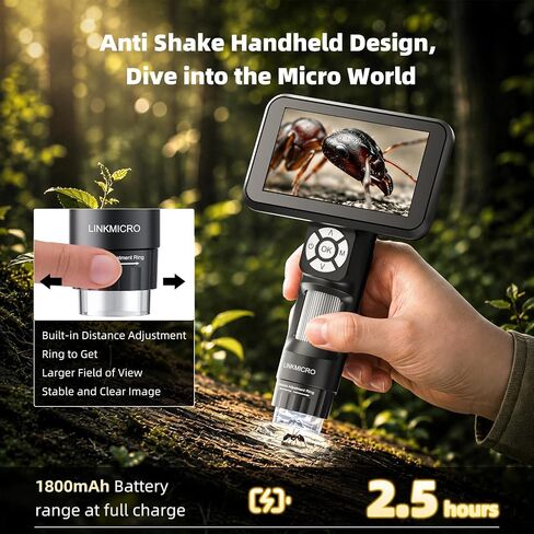4K HDMI Digital Microscope with Flex Arm Stand, 4K Soldering Microscope Camera for Adults, 5 inch Screen, 3840P Video, 1200X Handheld Coin Magnifier Full View, 8 LED Light, PC View, 32G, LM115A-4K in Kuwait