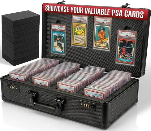 Graded Card Storage Box - Card Slab Case with Lock - 4 Row Trading Card Case with 8 Foam Inserts - Sports Card Case Fits PSA, BGS, SGC, CGC Slabs - Holds 640+ Toploaders in Kuwait