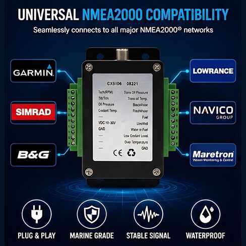 MarineNow CX5106 Single Channel NMEA2000 Converter 0-190 Ohm Up to 13 Sensors Marine Boat Signal Transfer Module Waterproof 9-32V DC Compatible with Fuel Oil Pressure Temp RPM Trim Sensors in Kuwait