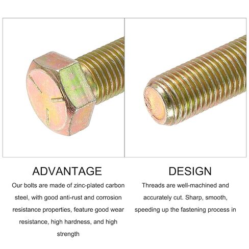 مسامير سداسية من METALLIXITY (7/16-20 × 1-1/2 بوصة) 5 قطع، مطلية بالزنك من الفولاذ الكربوني 8 درجة، خيط رفيع من UNF، محرك سداسي خارجي، مسمار لولبي سداسي الرأس - لإصلاح الأثاث، أصفر in Kuwait
