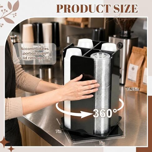 Geetery Rotating Portion Cup and Lid Organizer with 4 Compartments Acrylic Portion Cup Dispenser Holder Carousel Storage for Food Truck Accessories Countertop Coffee Station Restaurant Beverage in Kuwait