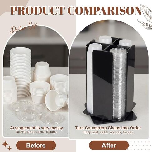 Geetery Rotating Portion Cup and Lid Organizer with 4 Compartments Acrylic Portion Cup Dispenser Holder Carousel Storage for Food Truck Accessories Countertop Coffee Station Restaurant Beverage in Kuwait