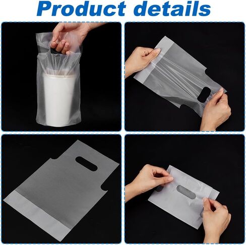 AHANDMAKER 100pcs Clear Drink Containers Bags Plastic Cup Holder 18x25cm Hanging Carry Take Out Beverage Coffee Milk Juice Water for Coffee Shop Restaurant Delivery Bags in Kuwait
