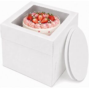 صناديق كعكة NPLUX مقاس 10 × 10 × 8 بوصة صناديق كعكة بيضاء طويلة مع نافذة Cajas Para Pasteles للكعك والفطائر وأعياد الميلاد وهدايا التخرج (عبوتان) in Kuwait