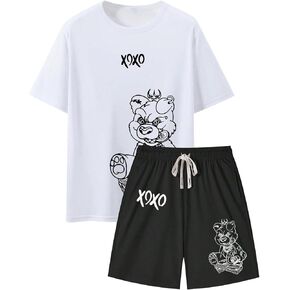 VIPWOLF Men's 2 Piece Outfits Graphic Tee Short Sleeve and Drawstring Vintage Shorts Set Y2k Streetwear Summer Clothing in Kuwait