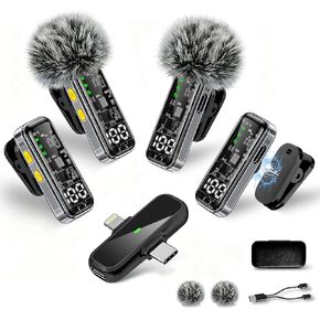 4 Pack Wireless Mini Lavalier Microphones for iPhone, Android iPad | Noise Reduction & LED Digital Display, Magnetic Mini Mic for Video Recording Vlogging YouTube Podcast Interview in Kuwait