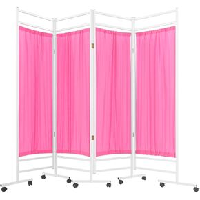 4-Panel Medical Privacy Screen 180x200 Cm Pink, Portable and Foldable Medical Room Divider, Hospital Ward Screen with Wheels, Clinic Patient Privacy Partition Screen in Kuwait