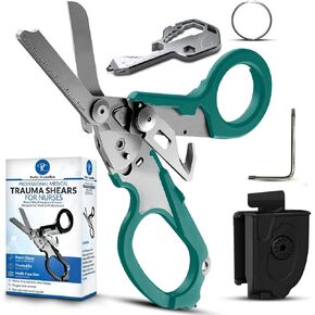 Foldable Trauma Shears - 6-in-1 Medical Scissors for Nurses & EMTs with Seatbelt Cutter, Glass Breaker, Oxygen Wrench - Heavy Duty Folding Tactical Scissors with Holster in Saudi Arabia