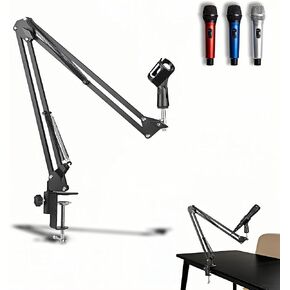 Microphone Boom Arm Stand, Adjustable Desk Mount Scissor Arm with 360° Rotation, Heavy Duty Metal, for Podcast, Recording, Streaming, Gaming, Voice-Over, Studio, Home Office – Black in Kuwait