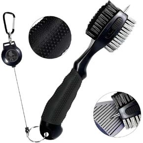 Hiker Golf Club Cleaning Brush with Groove Cleaner, Dual Sided Golf Club Brush, Oversized Wire and Nylon Brush Heads, 2ft Retractable Zipline Carabiner & Comfortable Rubber Grip Golf Accessories in Kuwait