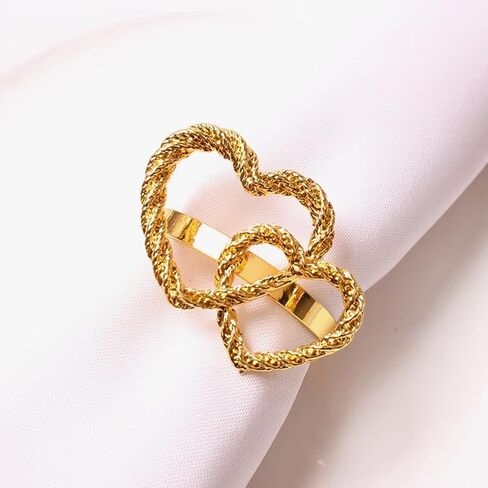 6 pcs Napkin Rings Metal Alloy Gold Heart Napkin Ring for Wedding Valentines Day Anniversary Dinner Party Table Decoration Daily Use in Kuwait